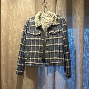 Dylan Blue and Cream Plaid Crop Jacket Size S Gently Worn